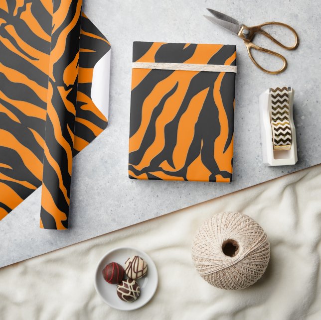 Orangefarbene und schwarze Tiger-Streifen Geschenkpapier (Kunsthandwerk)