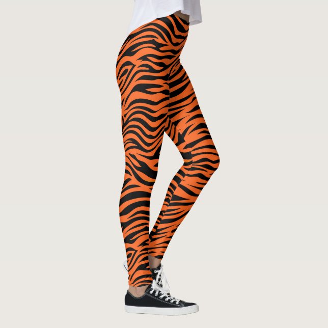 Orangefarbene und schwarze Tigerstreifen Leggings (Rechts)