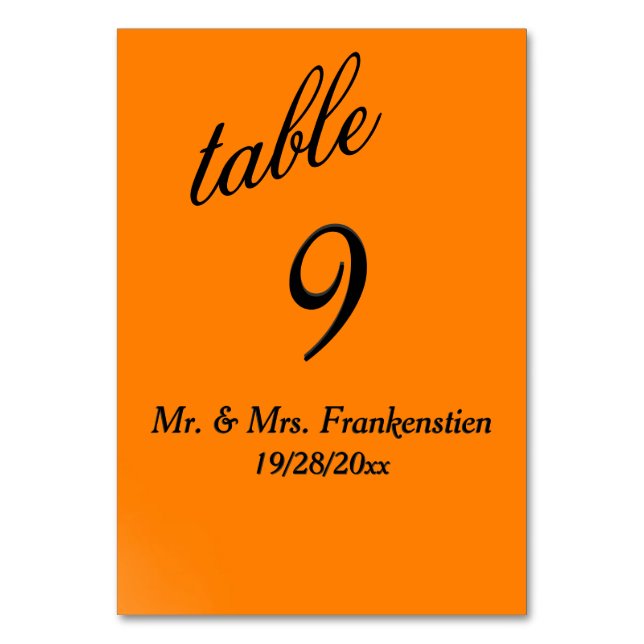 Orangefarbene und schwarze Tischnummer (Vorderseite)