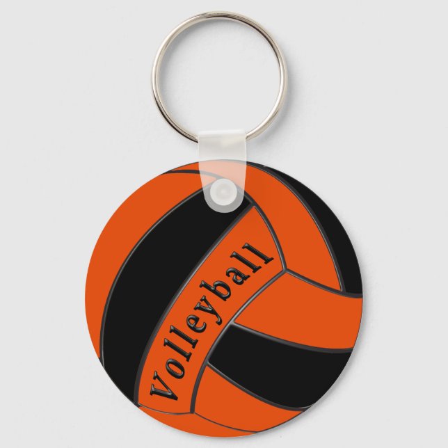Orangefarbene und schwarze Volleyball-Gastgeschenk Schlüsselanhänger (Vorderseite)