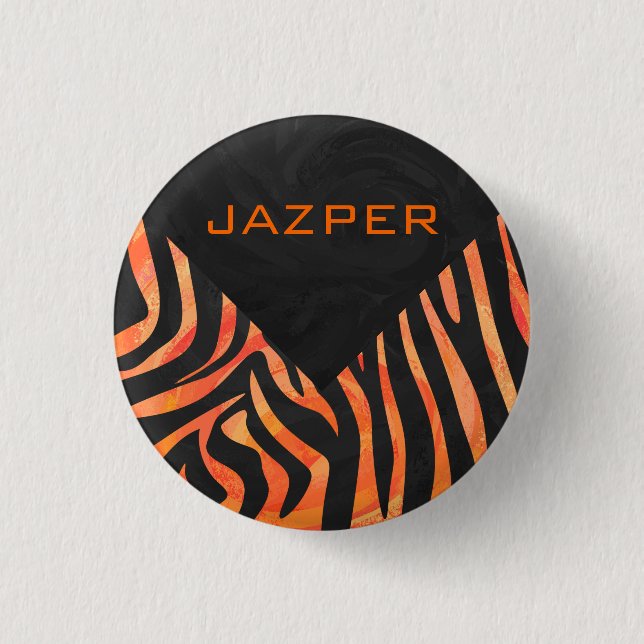 Orangefarbene und schwarze Zebra-Monogramm Button (Vorderseite)