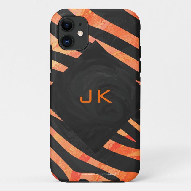 Orangefarbene und schwarze Zebra-Monogramm Case-Mate iPhone Hülle (Rückseite)