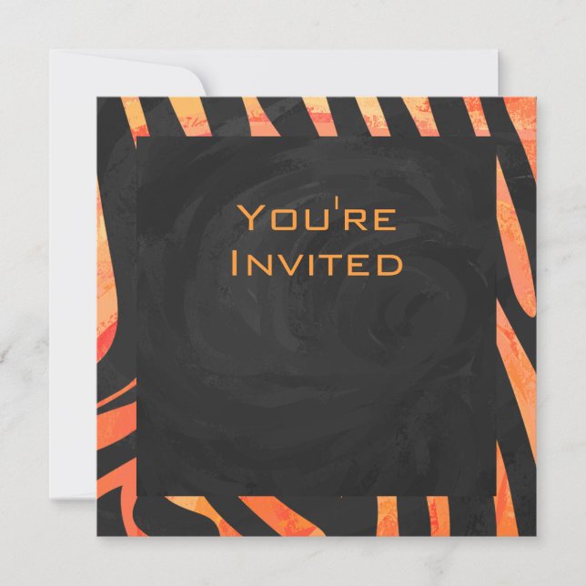 Orangefarbene und schwarze Zebra-Monogramm Einladung (Vorderseite)
