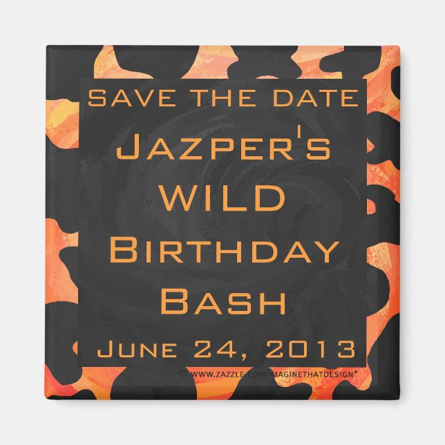 Orangefarbene und schwarze Zebra-Monogramm Magnet (Vorne)
