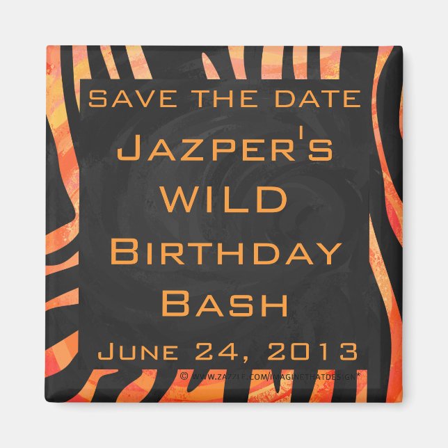 Orangefarbene und schwarze Zebra-Monogramm Magnet (Vorne)