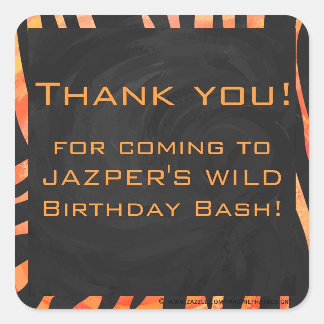 Orangefarbene und schwarze Zebra-Monogramm Quadratischer Aufkleber (Vorderseite)