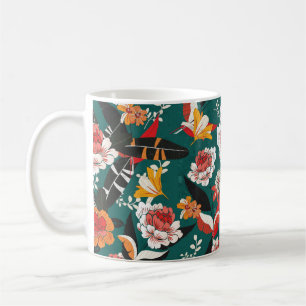Orangefarbene und weiße Blume nahtlos, Abbildungen Kaffeetasse