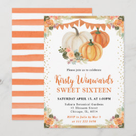 Orangefarbene und weiße Blumenpumpen fallen Süß 16 Einladung