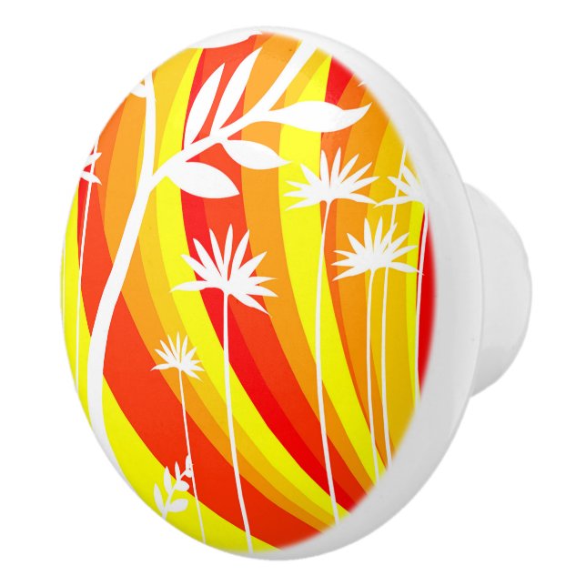 Orangefarbene und weiße botanische Illustration Keramikknauf (Rechts)