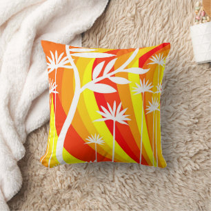 Orangefarbene und weiße botanische Illustration Kissen