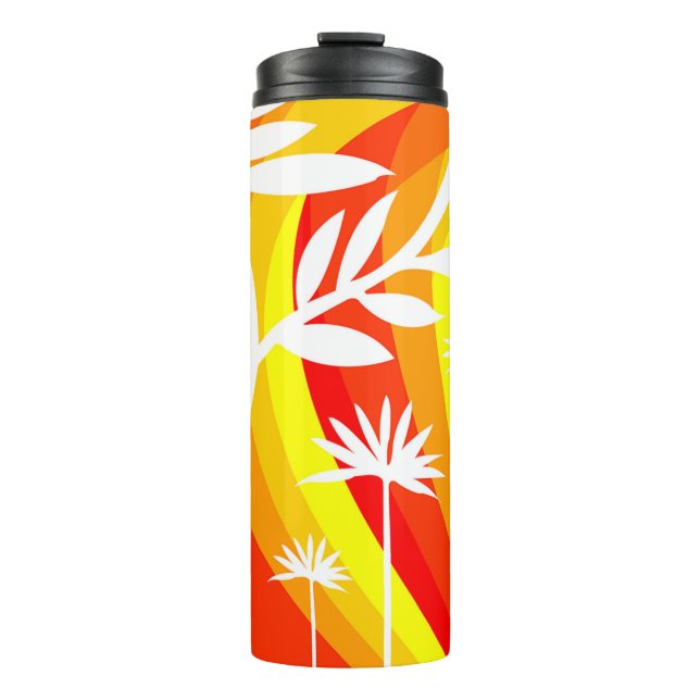 Orangefarbene und weiße botanische Illustration Thermosbecher (Vorderseite)