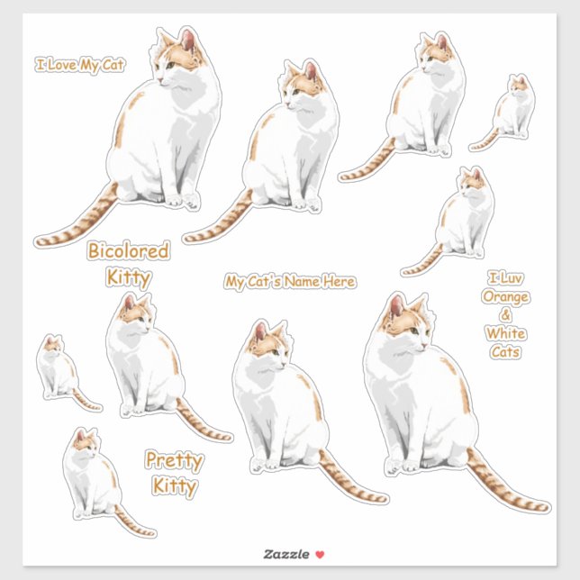 Orangefarbene und weiße Katzen Set Aufkleber (Blatt)