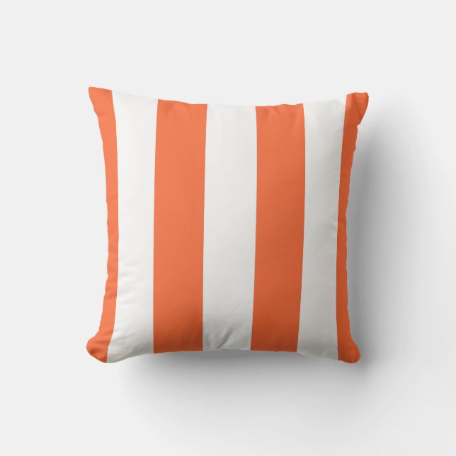 Orangefarbene und weiße Markisenstreifen Außenwirb Kissen (Vorderseite)