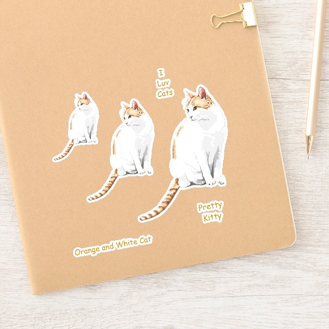 Orangefarbene und weiße Niedliche Katzenaufkleber Aufkleber (Notizbuch)