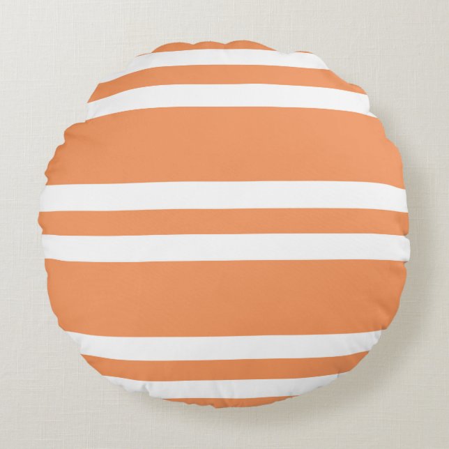 Orangefarbene und weiße Streifen Rundes Kissen (Vorderseite)