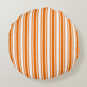 Orangefarbene und weiße Streifen Rundes Kissen
