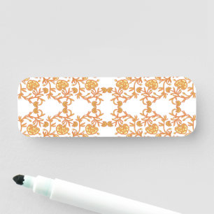 orangefarbene und weiße Tapeten mit Blumenmotiv Namensschild