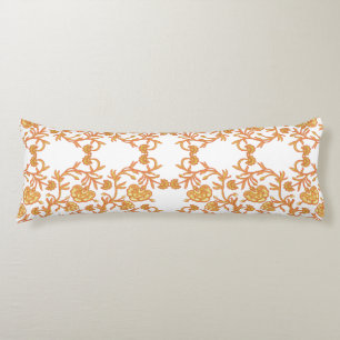 orangefarbene und weiße Tapeten mit Blumenmotiv Seitenschläferkissen