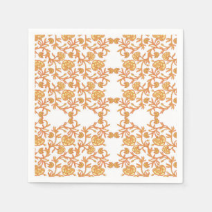 orangefarbene und weiße Tapeten mit Blumenmotiv Serviette