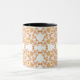 orangefarbene und weiße Tapeten mit Blumenmotiv Tasse