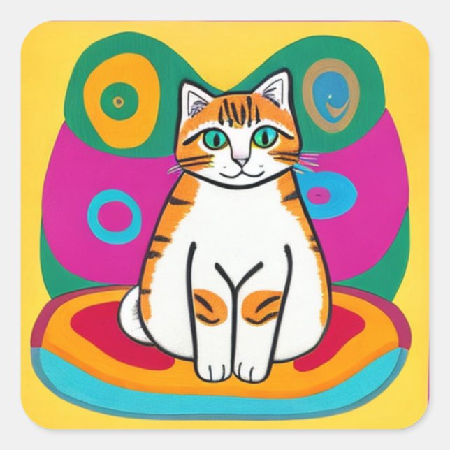 Orangefarbene und weiße, weiße Katzenkuchen Quadratischer Aufkleber (Vorderseite)