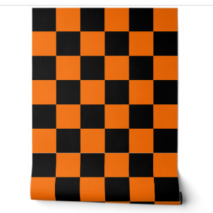 Orangefarbene Wanddekoration mit schwarzem kariert Tapete