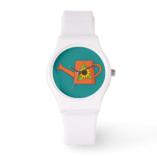 Orangefarbene Wasserdose mit Sonnenblumen Armbanduhr