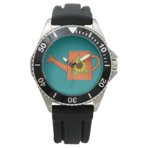 Orangefarbene Wasserdose mit Sonnenblumen Armbanduhr