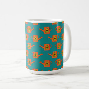 Orangefarbene Wasserdose mit Sonnenblumen Kaffeetasse