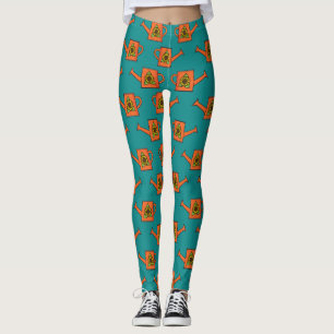 Orangefarbene Wasserdose mit Sonnenblumen Leggings
