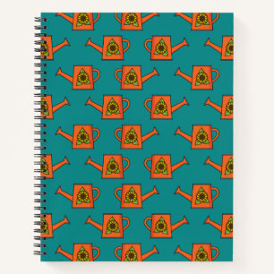 Orangefarbene Wasserdose mit Sonnenblumen Notizbuch