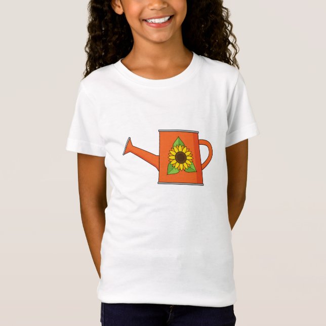 Orangefarbene Wasserdose mit Sonnenblumen T-Shirt (Vorderseite)