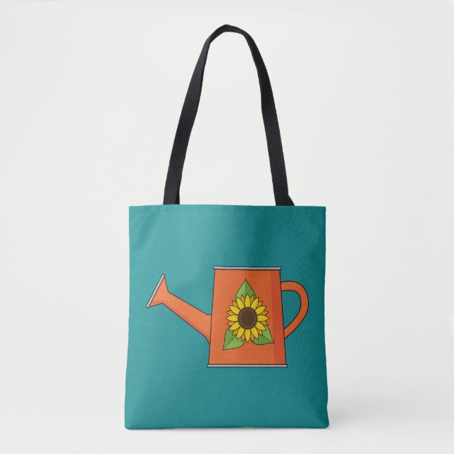 Orangefarbene Wasserdose mit Sonnenblumen Tasche (Vorderseite)