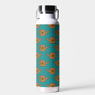 Orangefarbene Wasserdose mit Sonnenblumen Trinkflasche