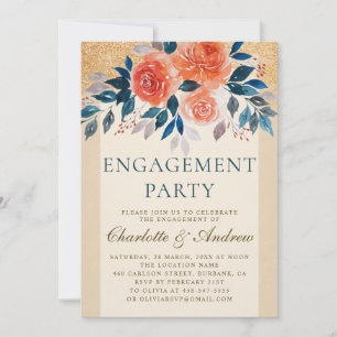 Orangefarbene Wasserfarbe Elegante Engagement Part Einladung