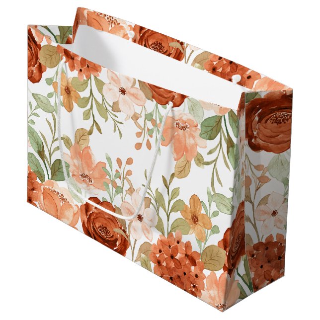 Orangefarbene Wasserfarben Große Geschenktüte (Vorderseite Schrägansicht)