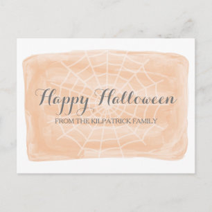 Orangefarbene Wasserfarben-WebHalloween-Postkarte Postkarte