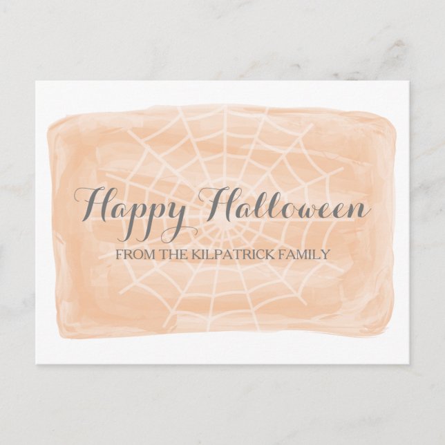 Orangefarbene Wasserfarben-WebHalloween-Postkarte Postkarte (Vorderseite)