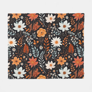 Orangefarbene weiße Blume Schwarz Fleecedecke