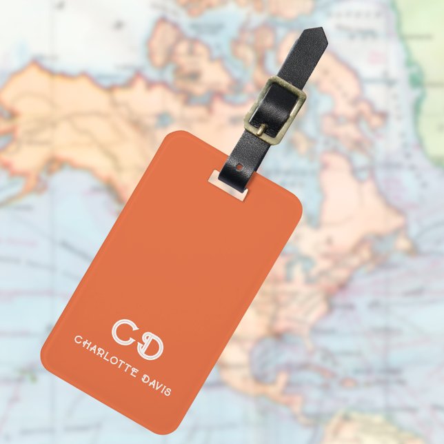 Orangefarbene weiße Monogramm-Initialen Gepäckanhänger (Von Creator hochgeladen)