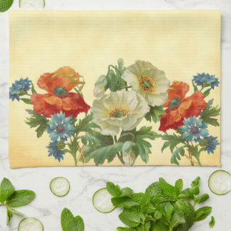 Orangefarbene weiße Pflaumen und blaue Kornblumen Geschirrtuch