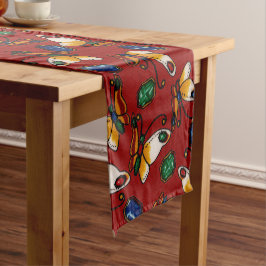 Orangefarbene weiße Schmetterlinge, Smaragd, Sapph Kurzer Tischläufer