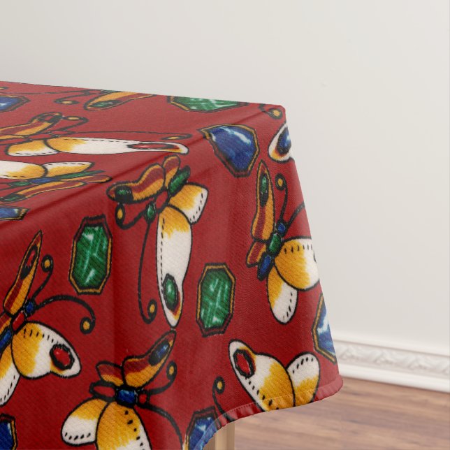 Orangefarbene weiße Schmetterlinge, Smaragd, Sapph Tischdecke (Beispiel)