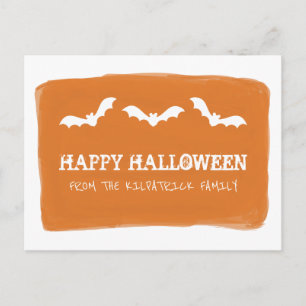Orangefarbene weiße Wasserfarben Halloween-Postkar Postkarte
