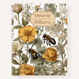 Orangefarbene Wildblumen mit Bienen   Personalisie Notizbuch