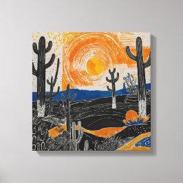 Orangefarbene Wüstenkaktus Wasserfarbene Wandkunst Leinwanddruck