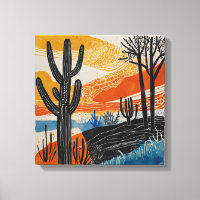 Orangefarbene Wüstenkaktus Wasserfarbene Wandkunst