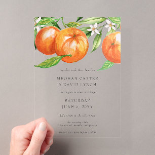 Orangefarbene Zitrusfrüchte Botanische Hochzeit Acryleinladungen