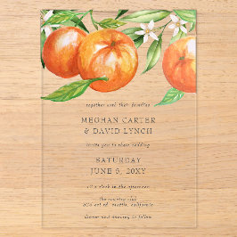 Orangefarbene Zitrusfrüchte Botanische Hochzeit Acryleinladungen