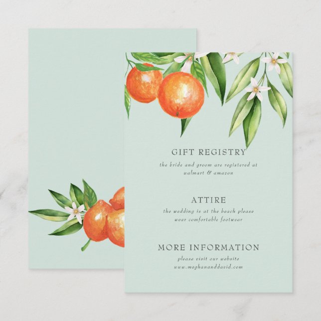 Orangefarbene Zitrusfrüchte Botanische Hochzeit Begleitkarte (Vorne/Hinten)